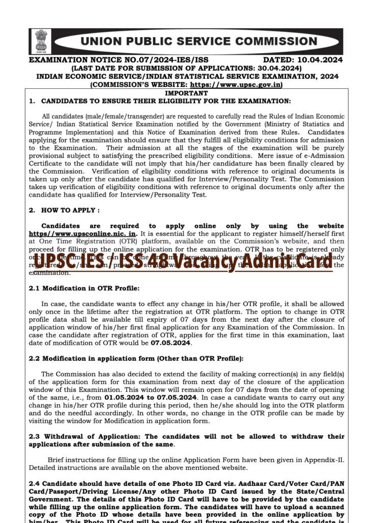 UPSC IES / ISS Download Admit Card & Exam Date Check Official Website
